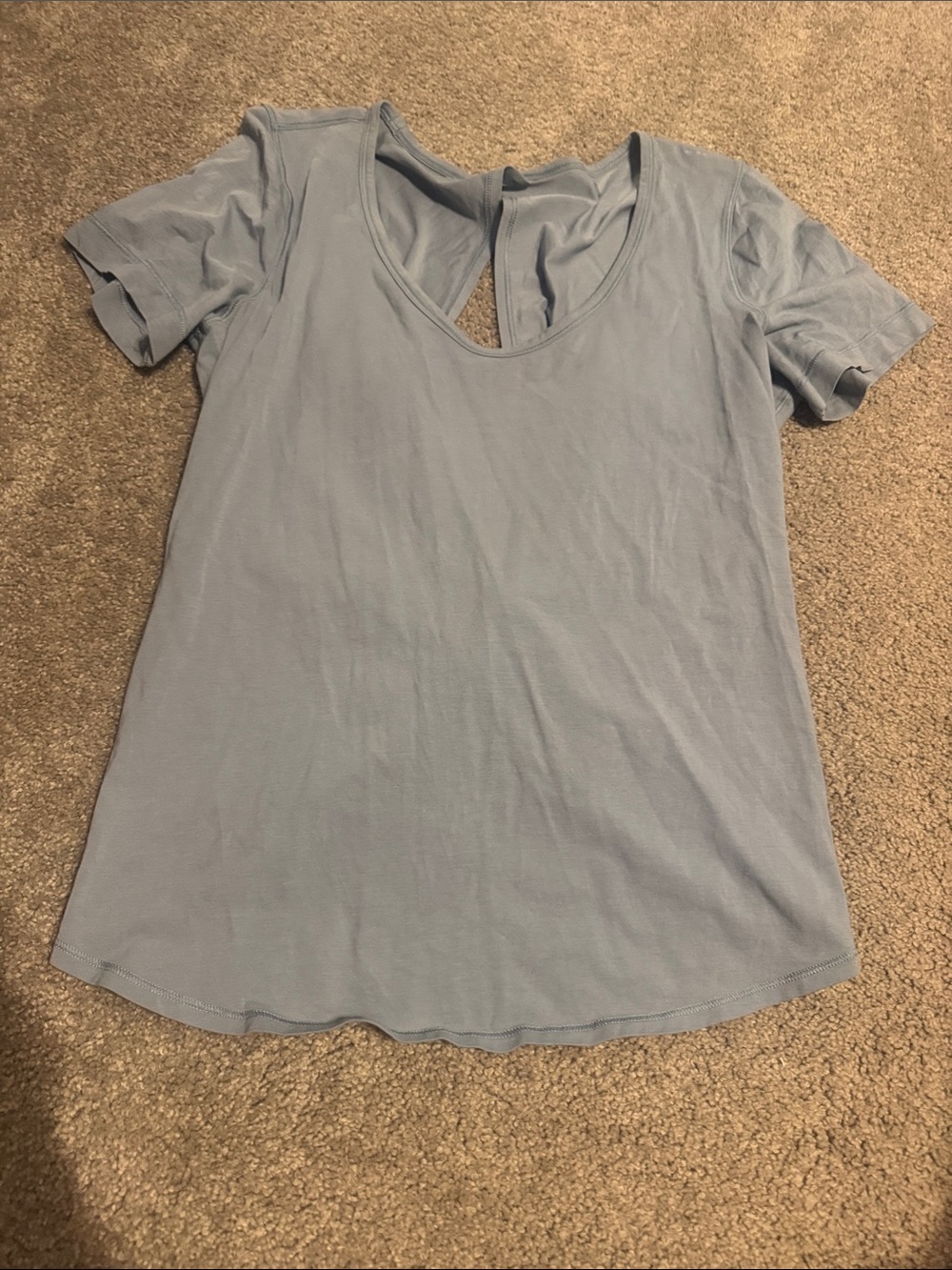 Lululemon Women’s Short Sleeve Scoop Neck Top - Light Blue yoga cross open back.
